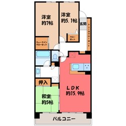 宇都宮駅 徒歩23分 6階の物件間取画像